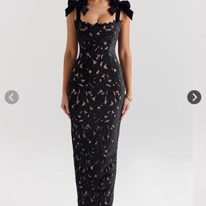Chic Black Lace Midi Dress with Bow Straps